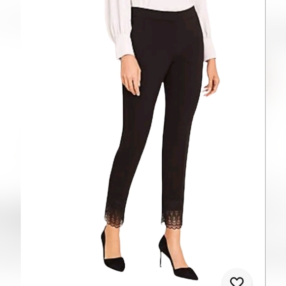 🆕Ann Taylor | The Ankle Pants Black Lace Hem Dress Pant Mid Rise Womens Size 2 - Picture 1 of 8